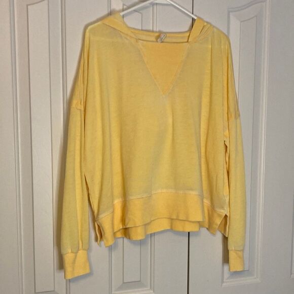 Free people movement butter yellow lightweight cotton cropped hoodie size small - Picture 1 of 6